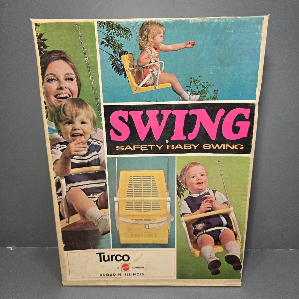 Vintage 1970's TURCO Safety Baby Swing BOX ONLY NO SWING A Mattel Company,